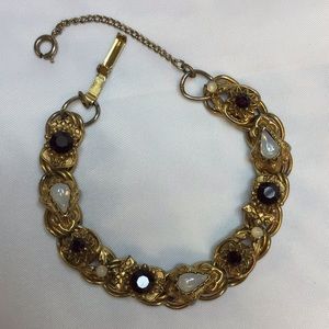 VINTAGE FLORENZA IRIDESCENT OPAL RHINESTONE BRACELET SIGNED